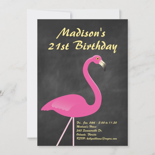 21st födelsedagsfestinbjudan för Flamingo - svart Inbjudningar (Framsida)