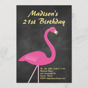 21st födelsedagsfestinbjudan för Flamingo - svart Inbjudningar