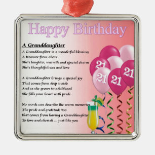 21st Födelsedagsondotterdikt Julgransprydnad Metall