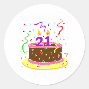 21st Födelsedagtårta Runt Klistermärke