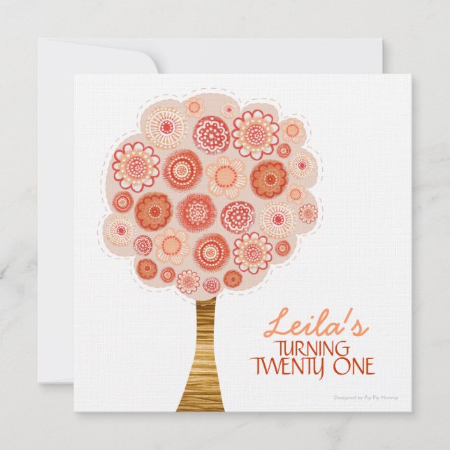 21st För blommarträd för födelsedagsfest orange Inbjudningar (Framsida)