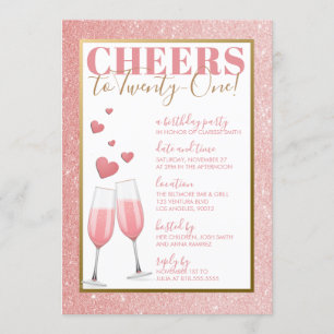 21st ROSA CHAMPAGNE för FÖDELSEDAG   Inbjudningar