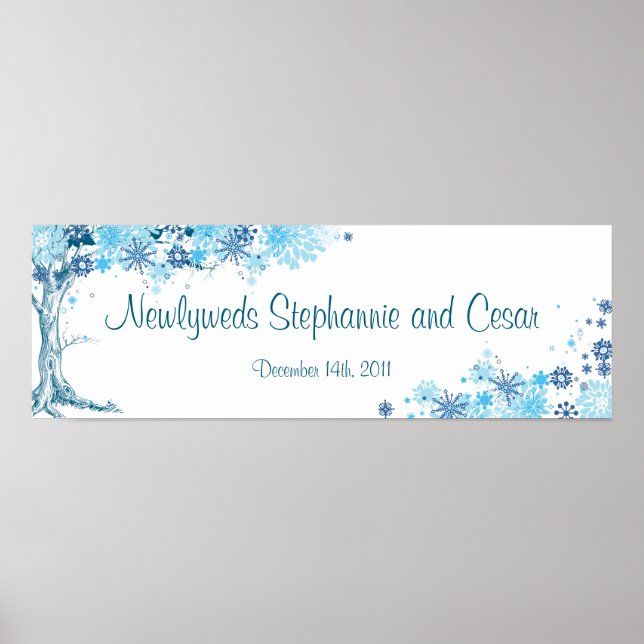 22,5" x 7,5" Personlig Banner Blue Träd / Snowfla Poster (Framsidan)