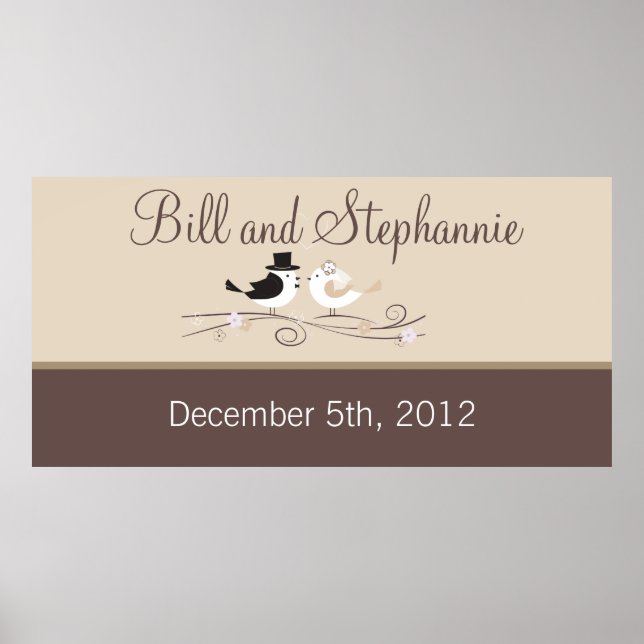 22,5" x 7,5" Personlig Banner Bröllop Birds Bride Poster (Framsidan)