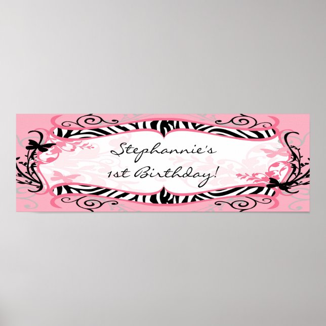 22,5" x 7,5" Personlig Banner Butterfly Zebra Poster (Framsidan)