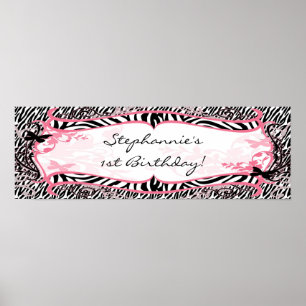 22,5" x 7,5" Personlig Banner Butterfly Zebra Poster