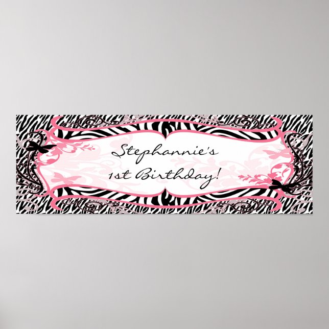 22,5" x 7,5" Personlig Banner Butterfly Zebra Poster (Framsidan)