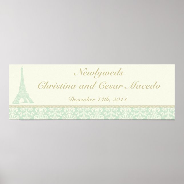 22,5" x 7,5" Personlig Banner Damask Paris Poster (Framsidan)