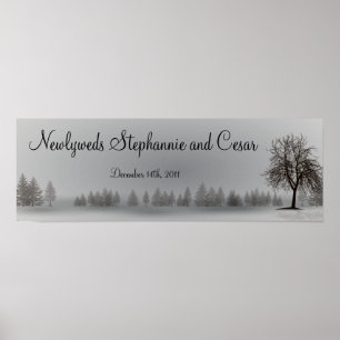 22,5" x 7,5" Personlig Banner Grått Winter Träd Poster