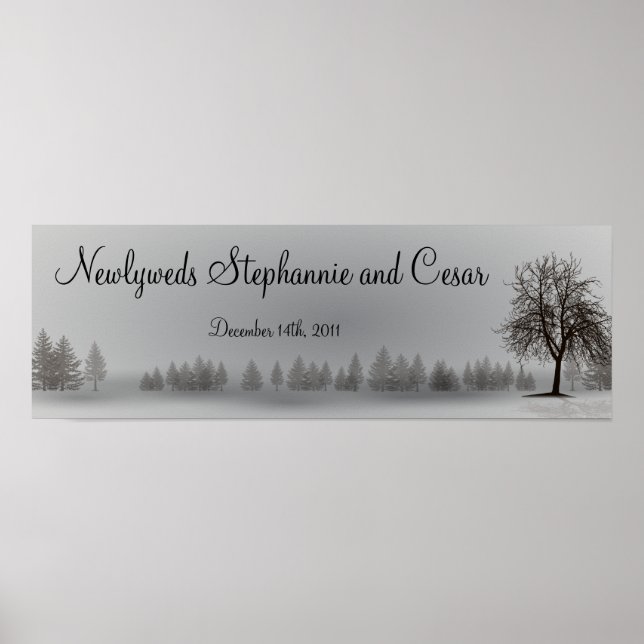 22,5" x 7,5" Personlig Banner Grått Winter Träd Poster (Framsidan)