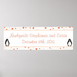 22,5" x 7,5" Personlig Banner Penguin Kärlek/Heart Poster