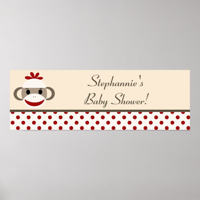 22,5" x 7,5" Personlig Banner Red Sock monkey Poster (Framsidan)