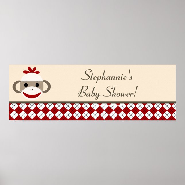 22,5" x 7,5" Personlig Banner Red Sock monkey Poster (Framsidan)