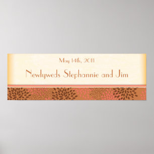 22,5" x 7,5" Personlig Banner Rosa/brun Blommigt Poster