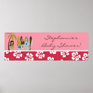 22,5" x 7,5" Personlig Banner Rosa Hawaiian Luau Poster