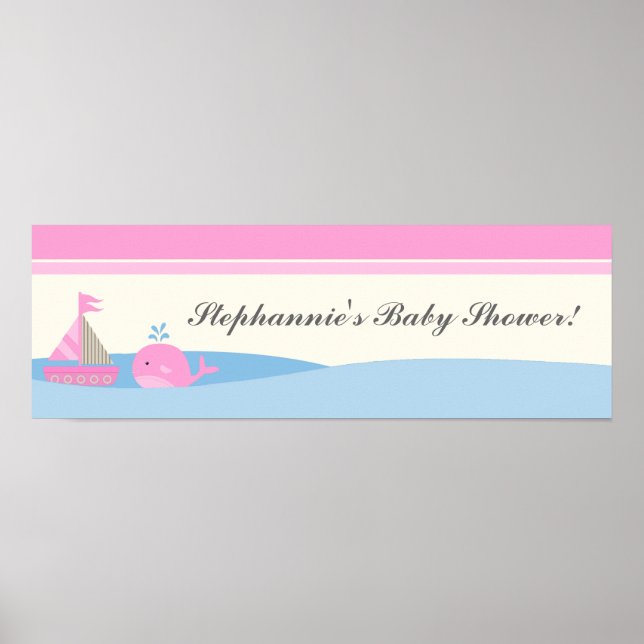 22,5" x 7,5" Personlig Banner Rosa Nautical Boat Poster (Framsidan)