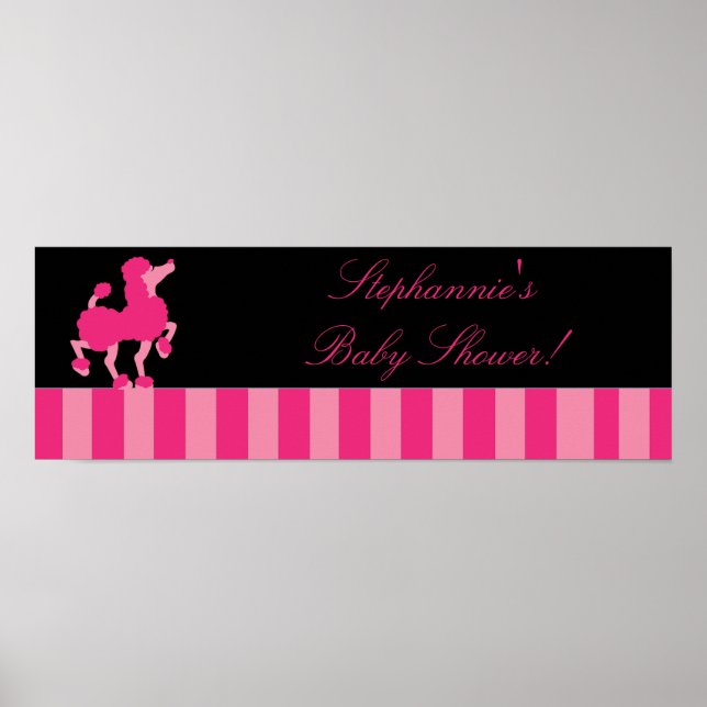 22,5" x 7,5" Personlig Banner Rosa Pudel Paris Poster (Framsidan)