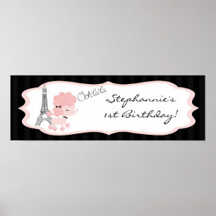 22,5" x 7,5" Personlig Banner Rosa Pudel Paris Poster