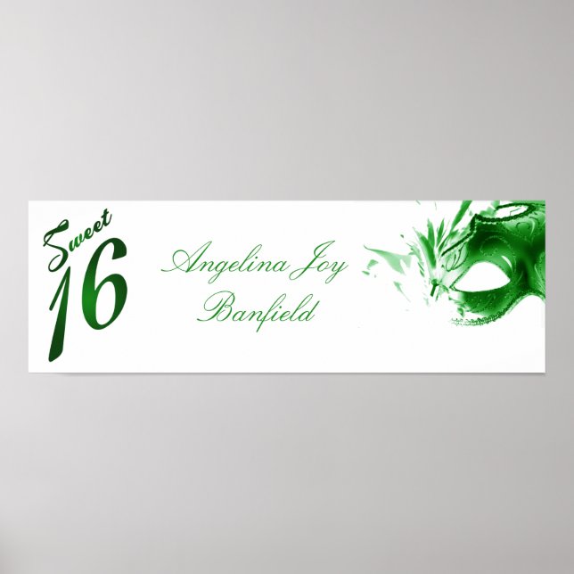 22,5" x 7,5" Personlig Banner Sweet 16 Gröntar Poster (Framsidan)