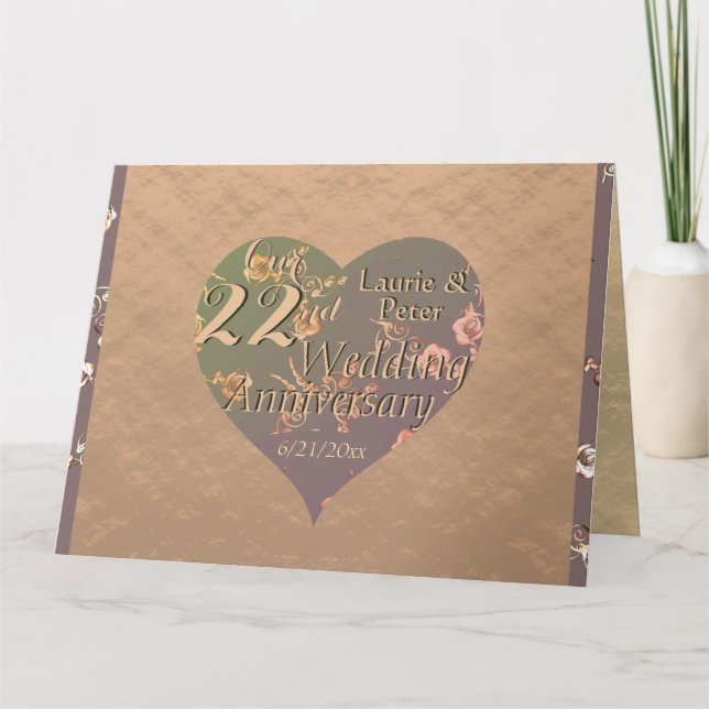 22:a Bröllop-årsdagen Coppery Heart Ro Kort (Framsida)