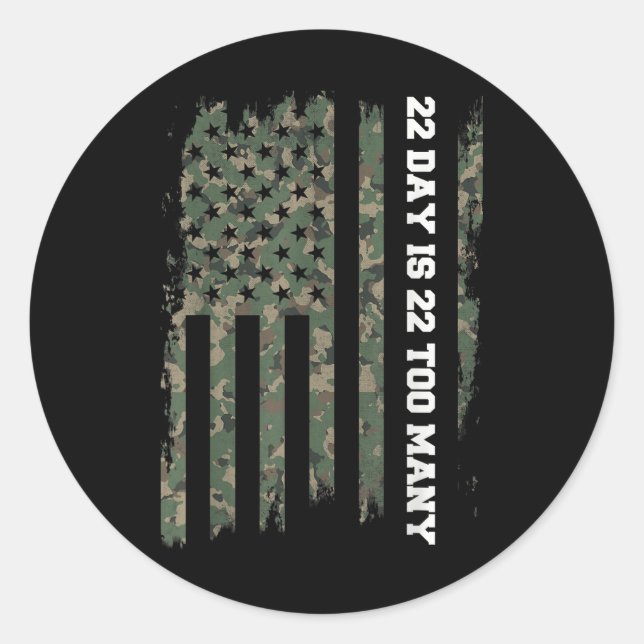 22 A Day Veteran Lives Army Suicide Awareness Runt Klistermärke (Framsida)