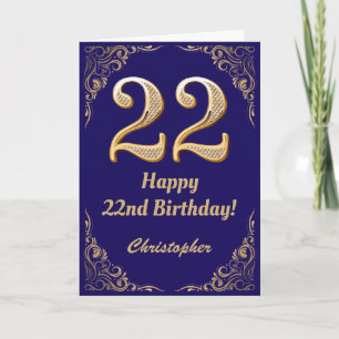 22:a födelsedag Blått och Guld Glitter Ram Kort