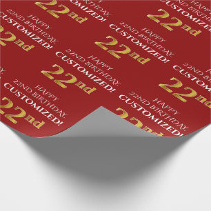 22:a födelsedag: Elegant, rött, faux Guld-utseende Presentpapper