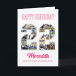 22:a födelsedag, nummer 22 Fotokollage Kort<br><div class="desc">Fira 22-årsdagen eller bröllop-årsdagen med den här anpassningsbarna fotokollage. Välj dina favoritfoton för visning. Anpassa namn, text och datum för att passa tillfälle. Det här kommer att bli en underbar keepy med personlig-budskap att se tillbaka på med familj och vänner. Om du behöver något annat nummer som kollage, kan du...</div>
