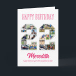 22:a födelsedag, nummer 22 Fotokollage Kort<br><div class="desc">Fira 22-årsdagen eller bröllop-årsdagen med den här anpassningsbarna fotokollage. Välj dina favoritfoton för visning. Anpassa namn, text och datum för att passa tillfälle. Det här kommer att bli en underbar keepy med personlig-budskap att se tillbaka på med familj och vänner. Om du behöver något annat nummer som kollage, kan du...</div>