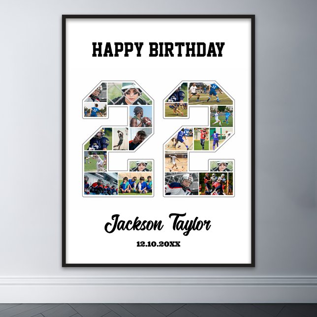 22:a födelsedag, nummer 22 Fotokollage Poster (22nd birthday number 22 photo collage)