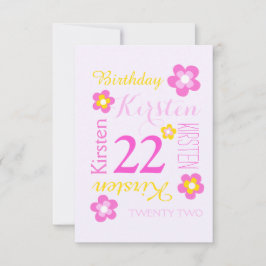 22:a födelsedag - rosa av grafisk gult - överraskn inbjudningar