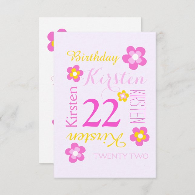 22:a födelsedag - rosa av grafisk gult - överraskn inbjudningar (Fram/baksida)