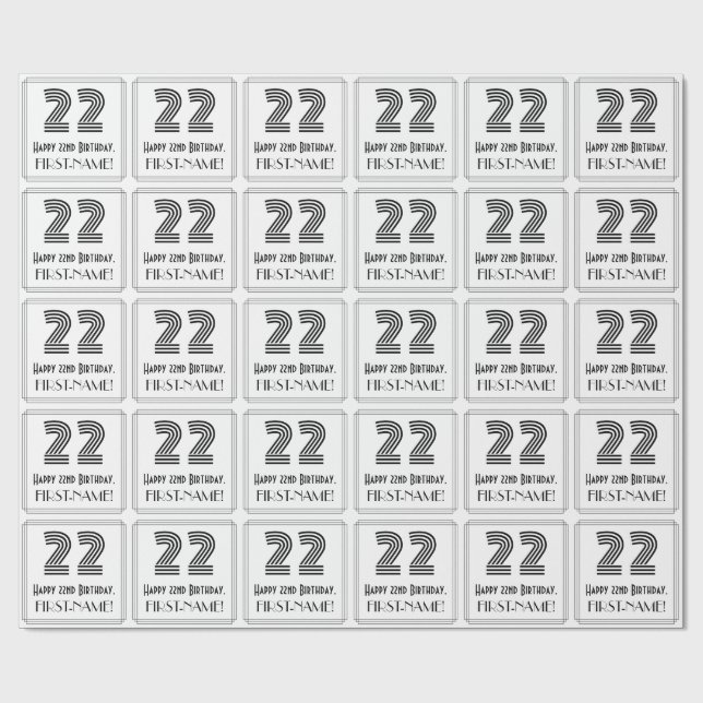 22:a födelsedagen: Art Deco Inspired Stil "22" + N Presentpapper (Platt)