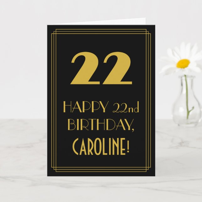 22:a födelsedagen - Art Deco Inspired Titta "22" o Kort (Liten växt)
