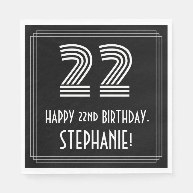 22:a födelsedagen: Art Deco Inspired Titta "22" +  Pappersservett (Framsidan)
