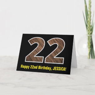 22:a födelsedagen: Namn + Faux Wood Grain Mönster  Kort