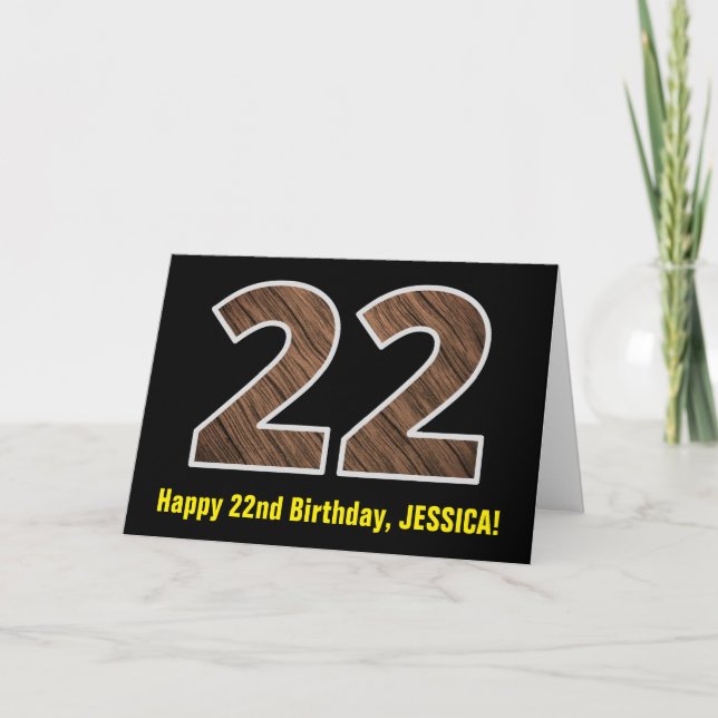 22:a födelsedagen: Namn + Faux Wood Grain Mönster  Kort (Framsida)