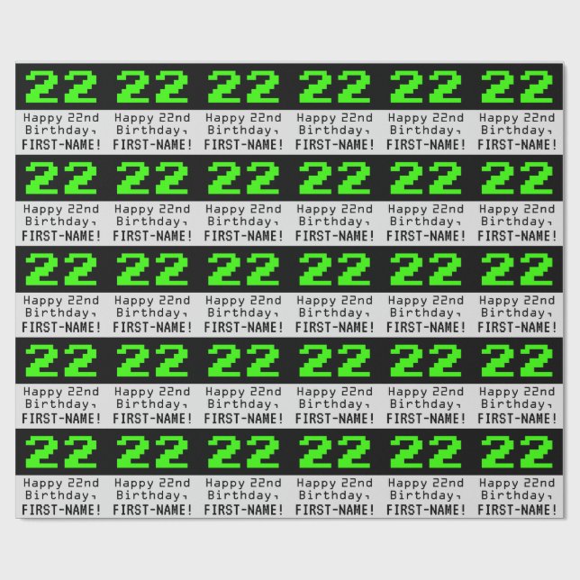 22:a födelsedagen - Nerdy/Geeky Stil "22" och Namn Presentpapper (Platt)