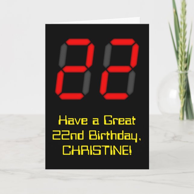 22:a födelsedagen: Red Digital Clock Stil "22" + N Kort (Framsida)