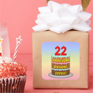 22:a födelsedagen: Roligt Cake and Candles + Anpas Fyrkantigt Klistermärke