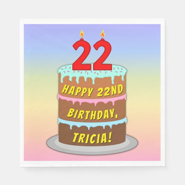 22:a födelsedagen: Roligt Cake and Candles + Anpas Pappersservett (Framsidan)