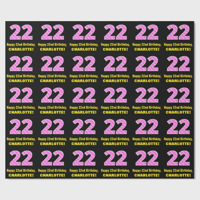 22:a födelsedagen: Rosa Rand och Hearts "22" + Nam Presentpapper (Platt)