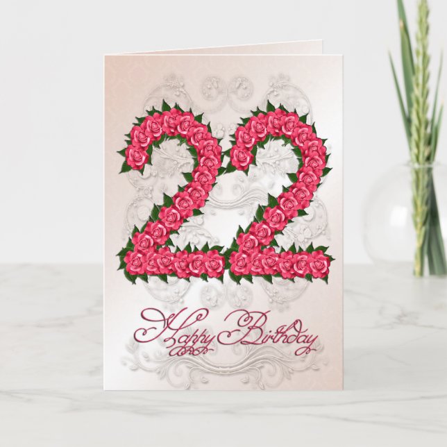 22:a födelsedagskort med rosor och löv kort (Framsida)