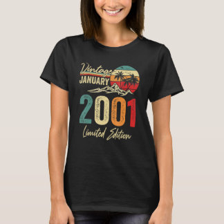 22 år gammal Vintage januari 2001 22:a födelsedage T Shirt