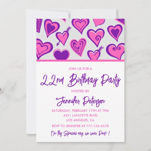 22-års inbjudan Glam Rosa Hjarta (Framsida)