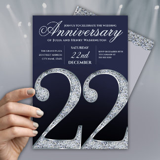 22-årsjubileum Diamant Silver Mörkblå År Inbjudningar