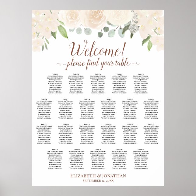 22 Bord Blush Peach Blommig Bröllopsplatskarta Poster (Framsidan)