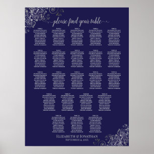 22 Bord Bröllop, marschdiagram, marinblå och Grått Poster