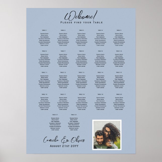 22 Bord Dusty Blue PHOTO SEATING Chart Poster (Framsidan)