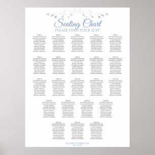 22 Bord, Elegant, blå och Grått, Bröllop, sittdiag Poster
